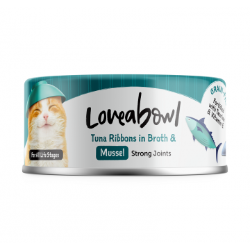 Loveabowl Grain-Free Tuna Ribbons in Broth With Mussel 70g  Carton (24 Cans)